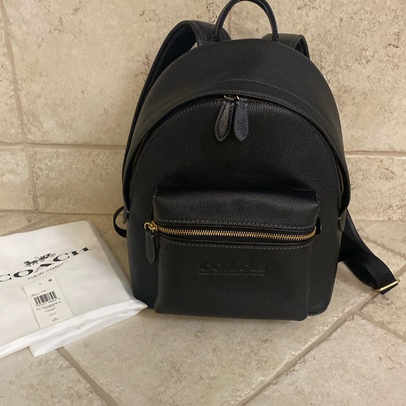 💰SOLD💰Coach Charter Backpack 24 Black Pebbled Leather - Picture 2 of 13